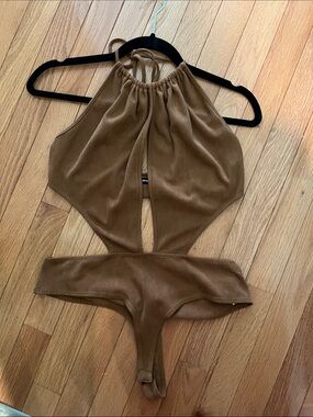 Fashion Nova Brown Halter Cutout Bodysuit